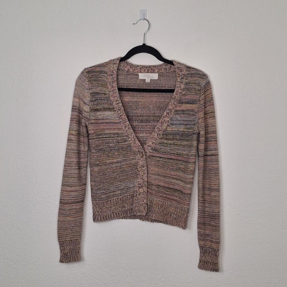 Olive & Oak Multicolor Cardigan Sz XS Crop Button Front Boho Preppy Academia